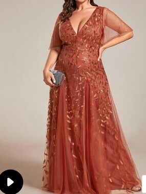 Ever Pretty Burnt Orange Maxi Dress with Gold Accents